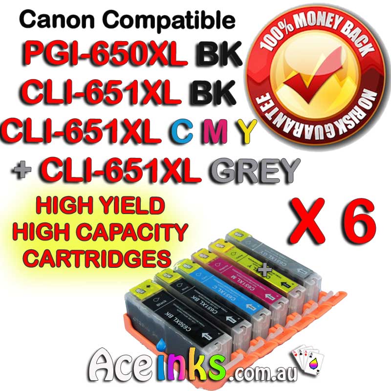 6 Combo Compatible Canon PGI-650XL BK/CLI-651XLBK C/M/Y/GREY